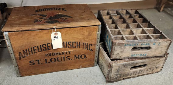 Vintage Budweiser Wooden Bx 11 1/2"H X 18"W X 12"D w/ 2 Bottle Crates - Hammer + Hoffman