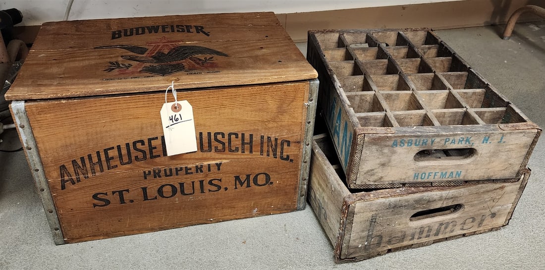 Vintage Budweiser Wooden Bx 11 1/2"H X 18"W X 12"D w/ 2 Bottle Crates - Hammer + Hoffman (1 of 1)