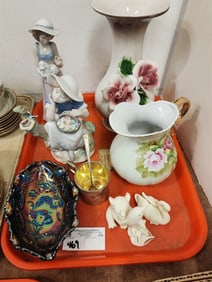 Tray Sterl Cup + Spoon 2.02 Ozt, 2 Figurines NAO + Nadal, Capodimonte Vase, Pitcher, Lenox