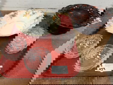 Tray Etched Glass Finger Bowls, German Bowl, Wooden Carved Music Bx Compote 4"H X 11" Diam