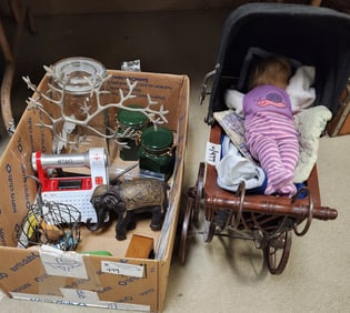 Bx Misc + Child's Wicker Doll Carriage