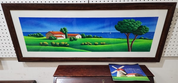 framed litho landscape pencil signed 13"x39"