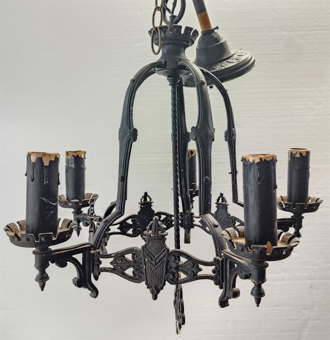 1930's Brass Chandelier 22"H X 19" Diam: 1930's Brass Chandelier 22"H X 19" Diam