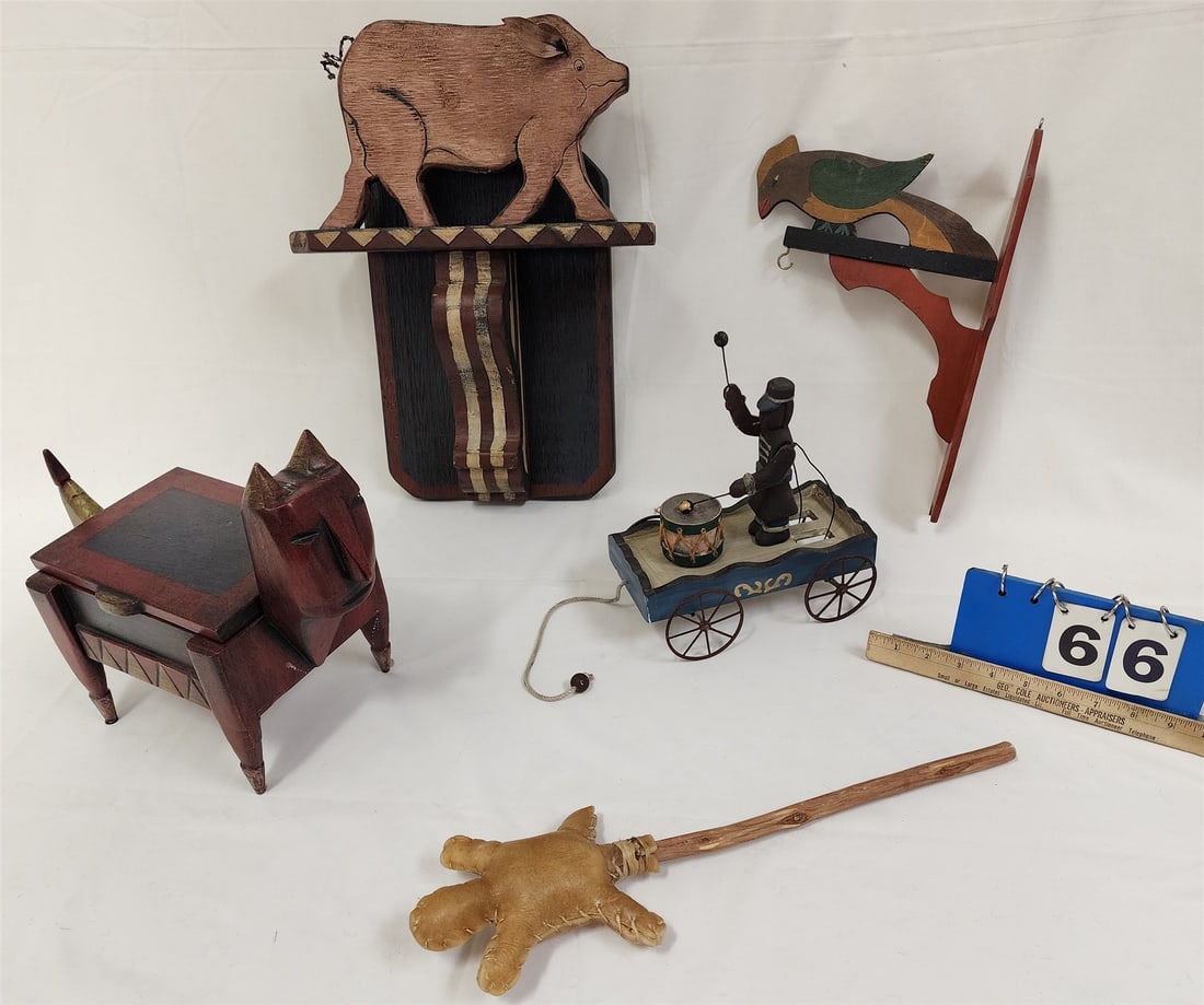 Bx Folk Art- Pig Wall Shelf 17 1/2"H X 14"W X 4 1/2"D, Cat Bx 11"H X 12 1/2"L X 6"W Etc (1 of 5)