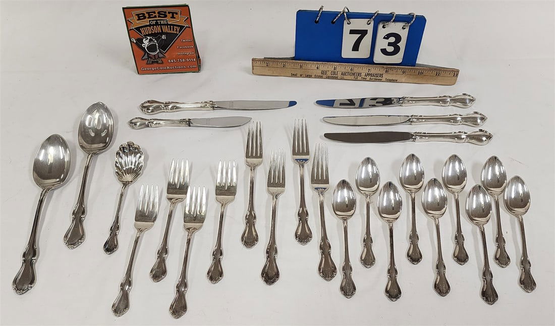Lot 25 Pc Reed + Barton Sterling "Hampton Court" Flatware Set 21.61 Ozt Weight Does Not Include (1 of 3)