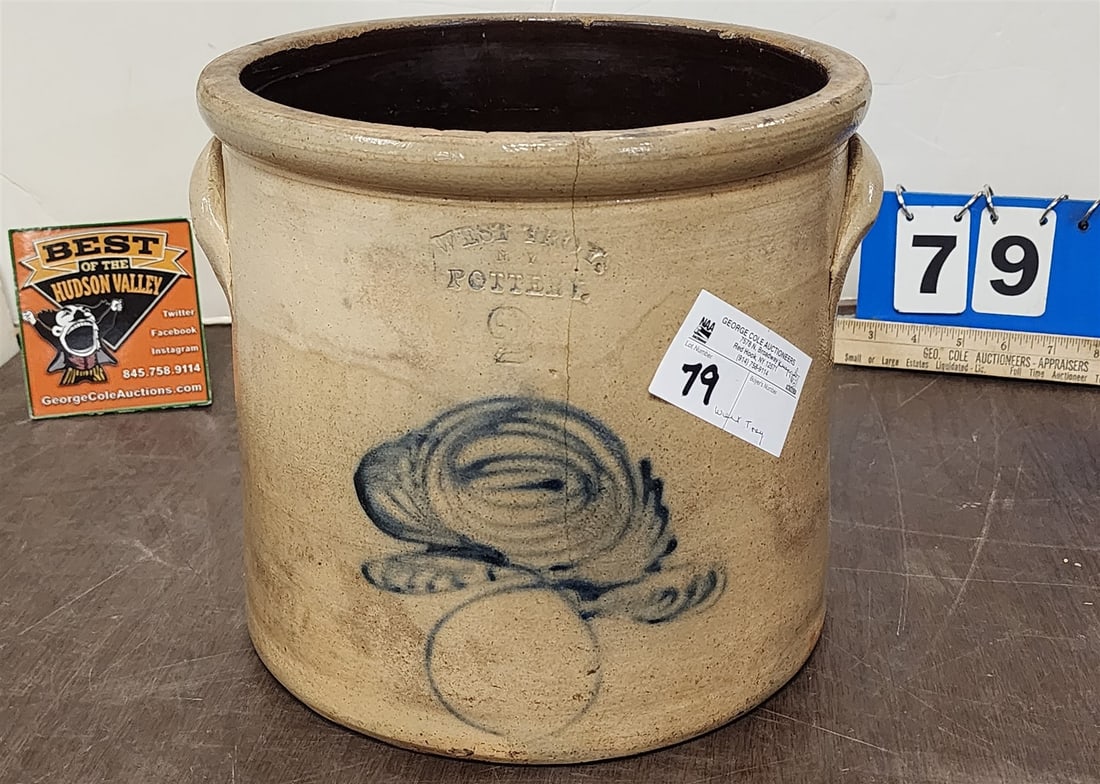 Stoneware 2 Gal West Troy Blue Dec Crock (1 of 3)
