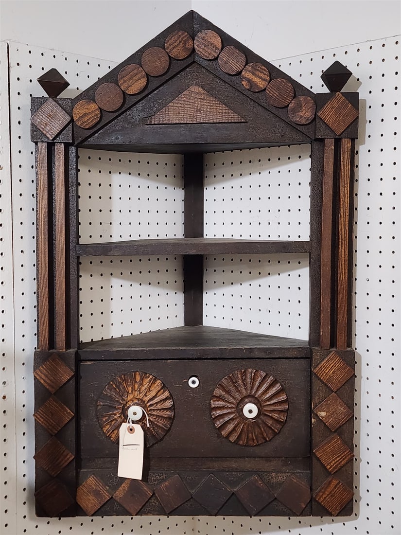 Folk Art Corner Wall Cabinet 35"H X 22"W (1 of 2)