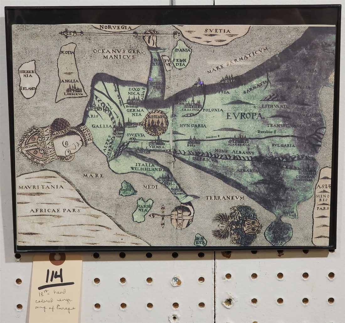 18th C Framed Hand Colored Engr Of Europe 8 1/4" X 11 1/4" (1 of 1)