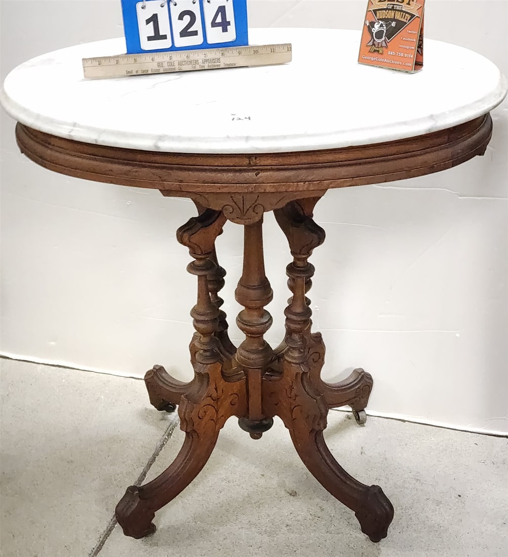 Vict Walnut Marble Top Table 30"H X 29"W X 21"D (1 of 2)