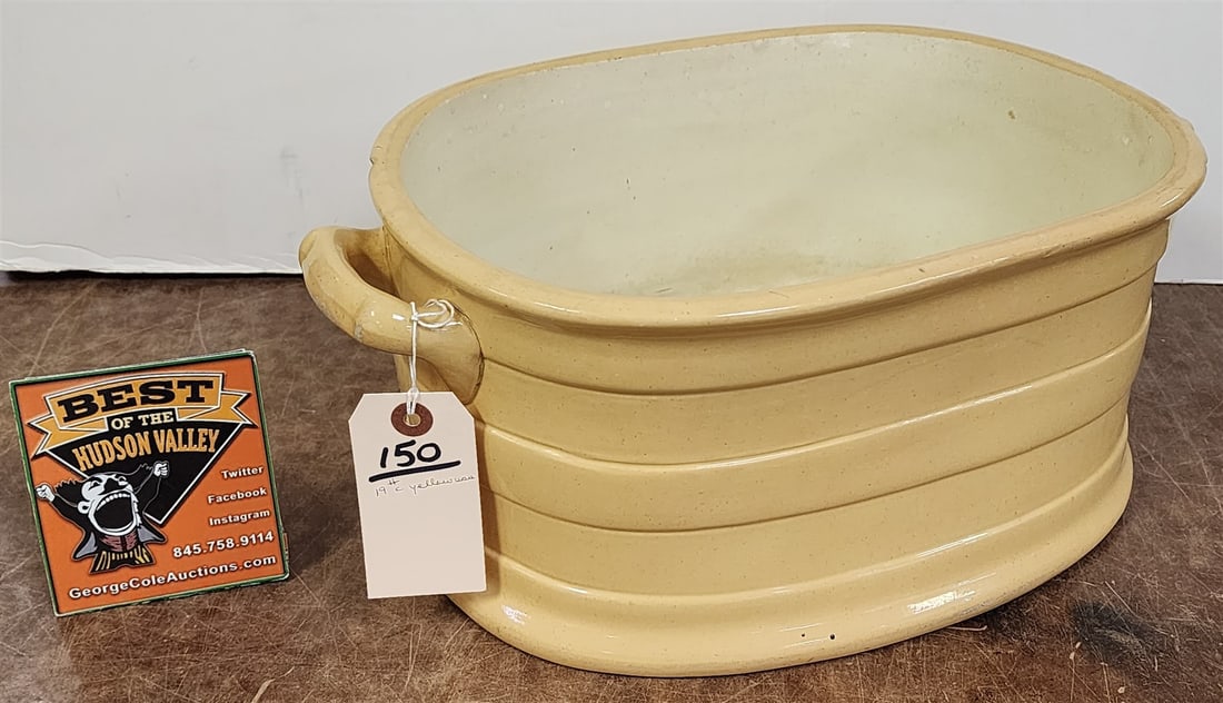 19th C Yelllowware Foot Bath 7"H X 14 3/4"W X 10 1/2"D (1 of 3)