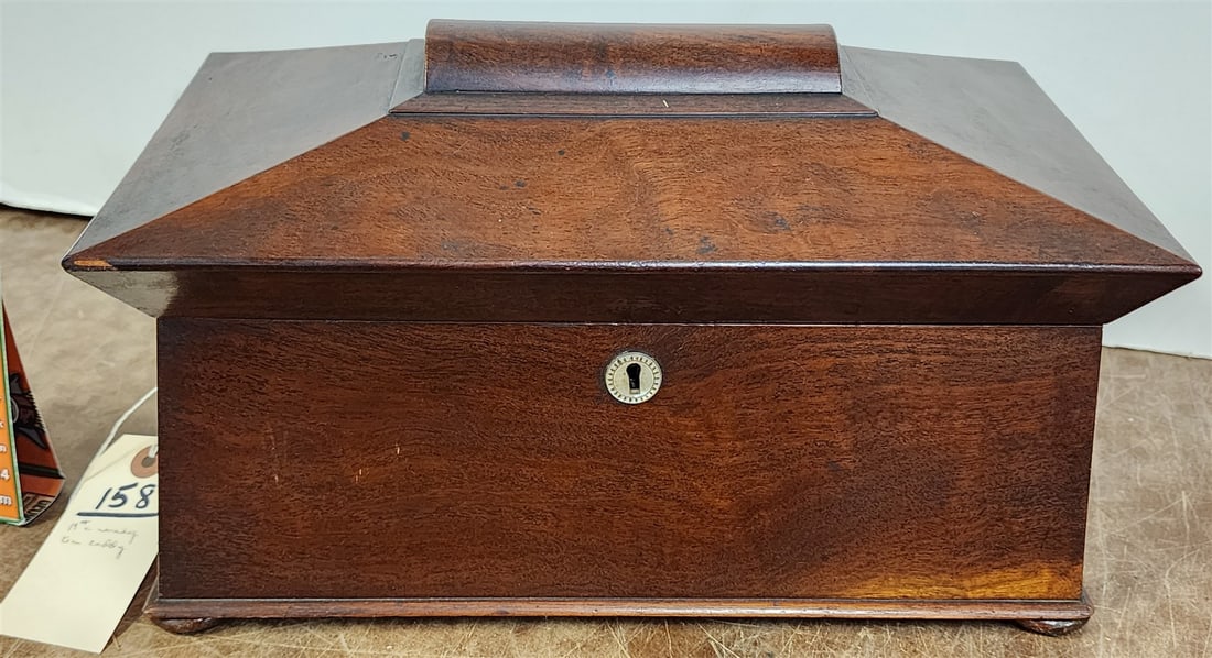 Early 19th C Mahog Tea Caddy 7 1/2"H X 13 1/2"W X 7 1/2"D (1 of 4)