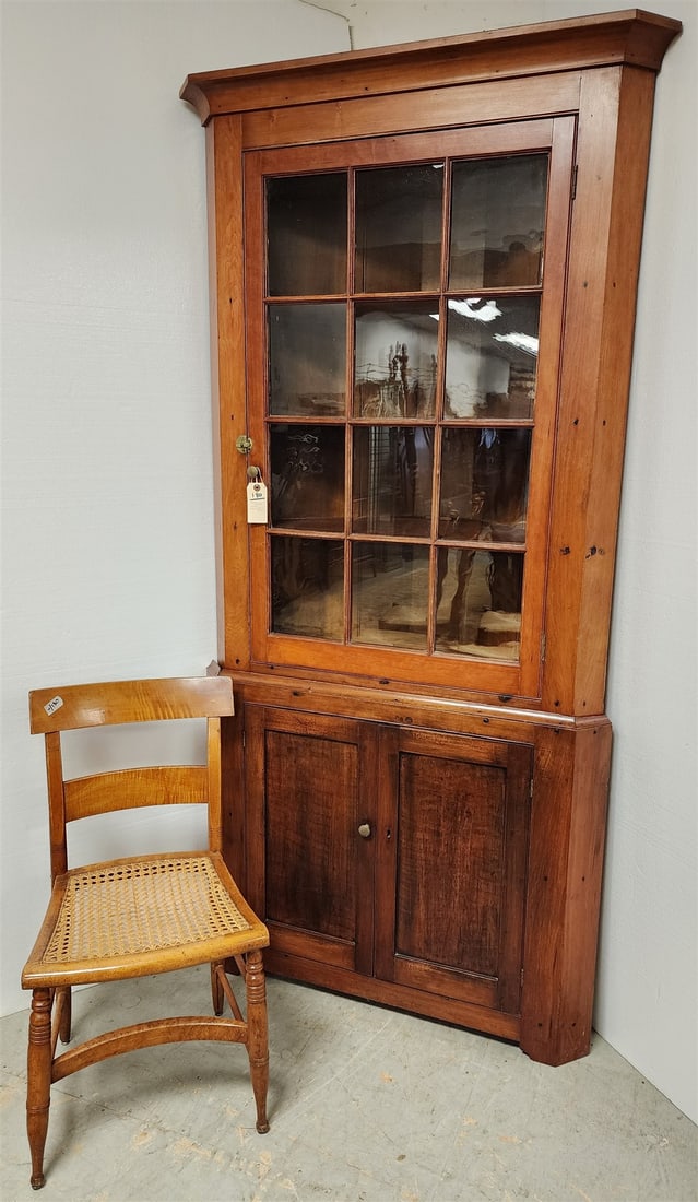 Prim Cherry Corner Cupboard W/ Tiger Maple Side Chair 7'1"H X 41"W (1 of 3)