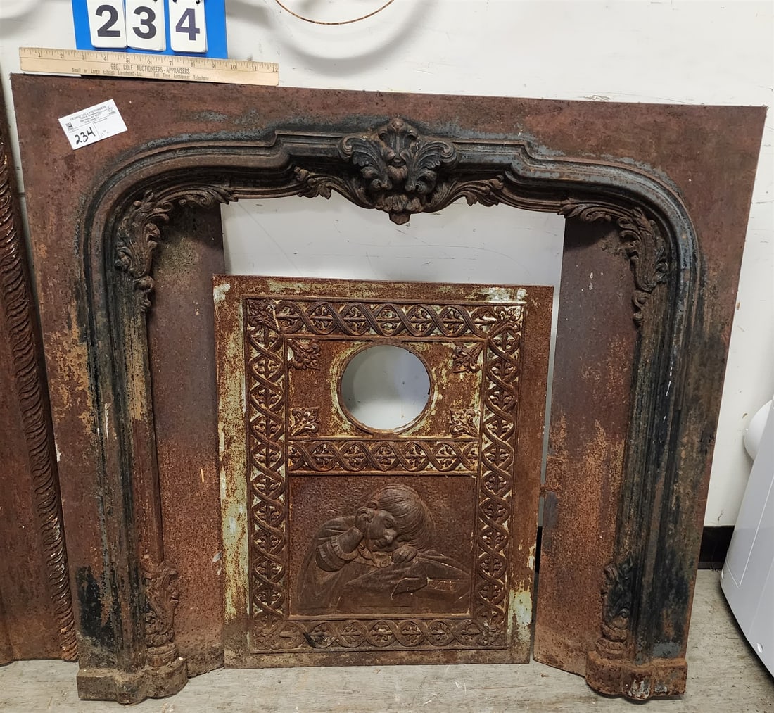 19th C Cast Iron Fire Surround 35 1/2"H X 37 1/2"W (1 of 3)
