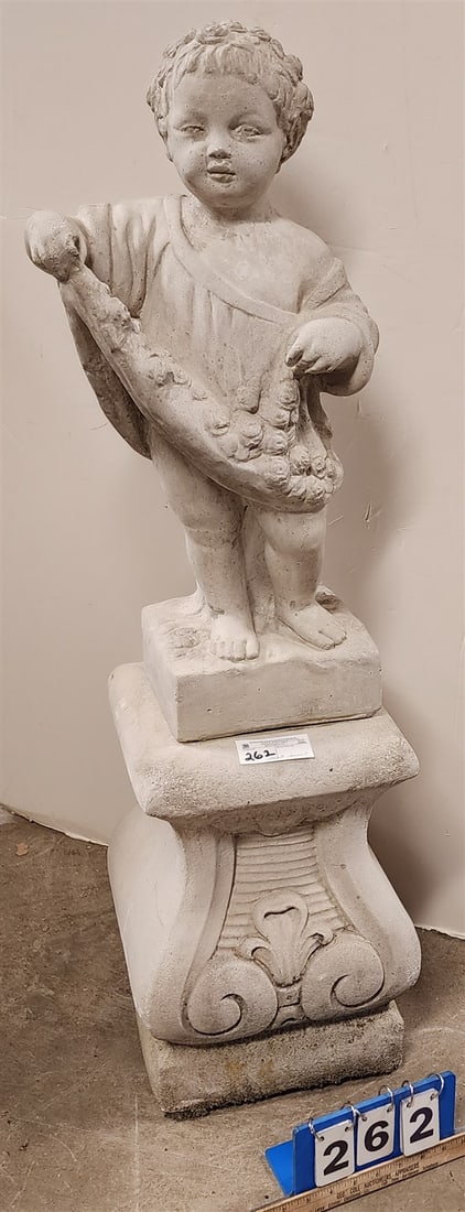 Cast Cement Child On Pedestal 41 1/2"H X 12" Sq (1 of 1)