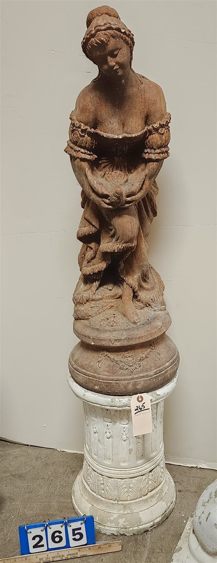 Cast Cement Maiden On Pedestal 4'H X 10" Diam (1 of 1)