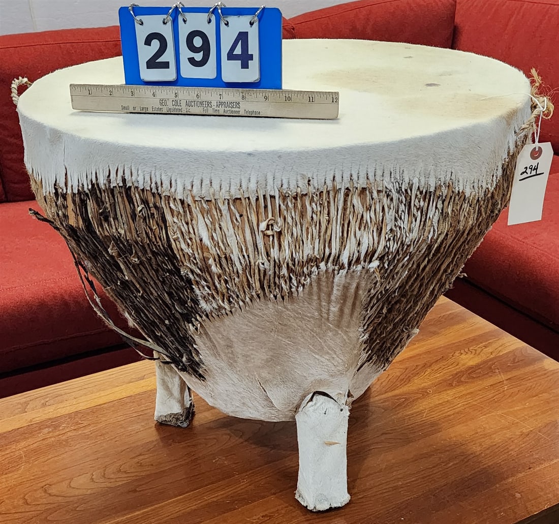 Animal Hide Drum 22 1/2"H X 25" Diam: Animal Hide Drum 22 1/2"H X 25" Diam