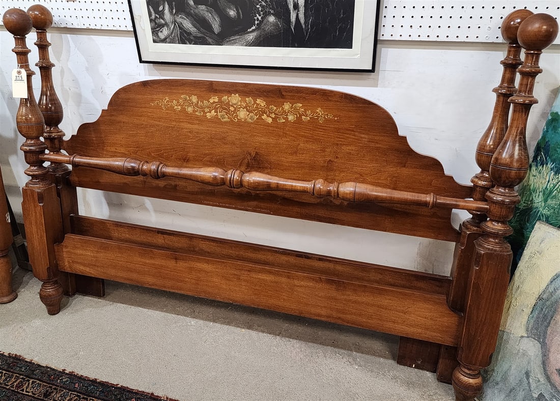 Queen Cherry Poster Bed 46"H X 64"W X W/ Metal Frame (1 of 2)