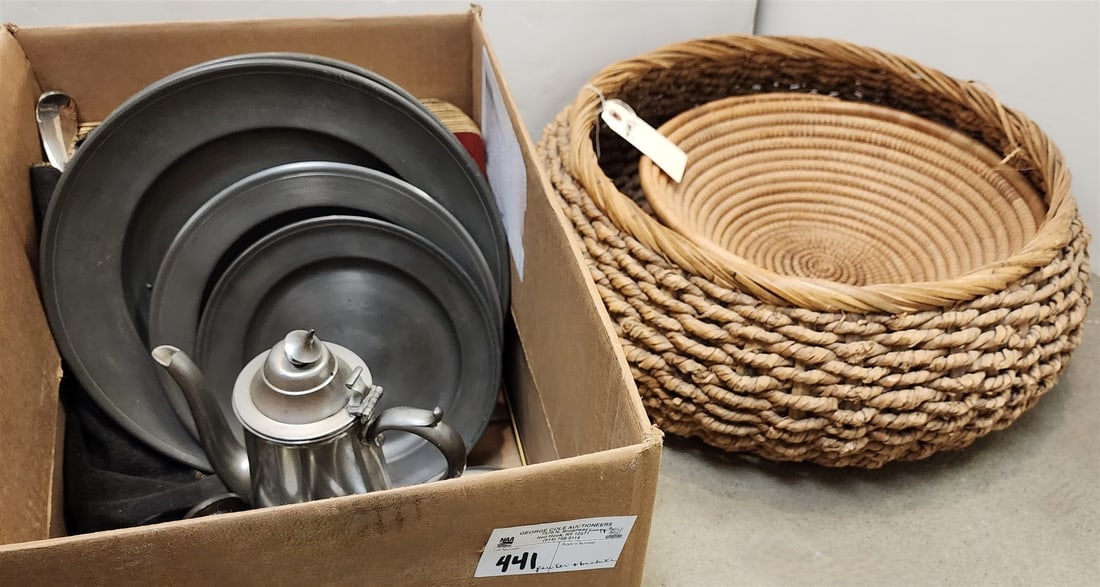 Bx Pewter + Placemats + 2 Baskets 7 1/2"H X 20 1/2" Diam + 4"H X 15" Diam: Bx Pewter + Placemats + 2 Baskets 7 1/2"H X 20 1/2" Diam + 4"H X 15" Diam