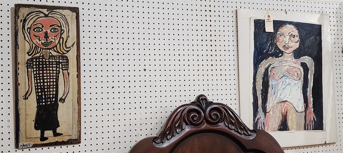 Outsider Srst Ptg On Panel Sgnd Rick Borg 23 1/2" X 10 1/4" + Unframed Acrylic On Paper Of A Woman (1 of 5)