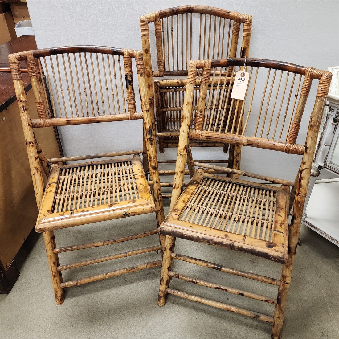 Lot 3 Folding Bamboo Chairs: Lot 3 Folding Bamboo Chairs