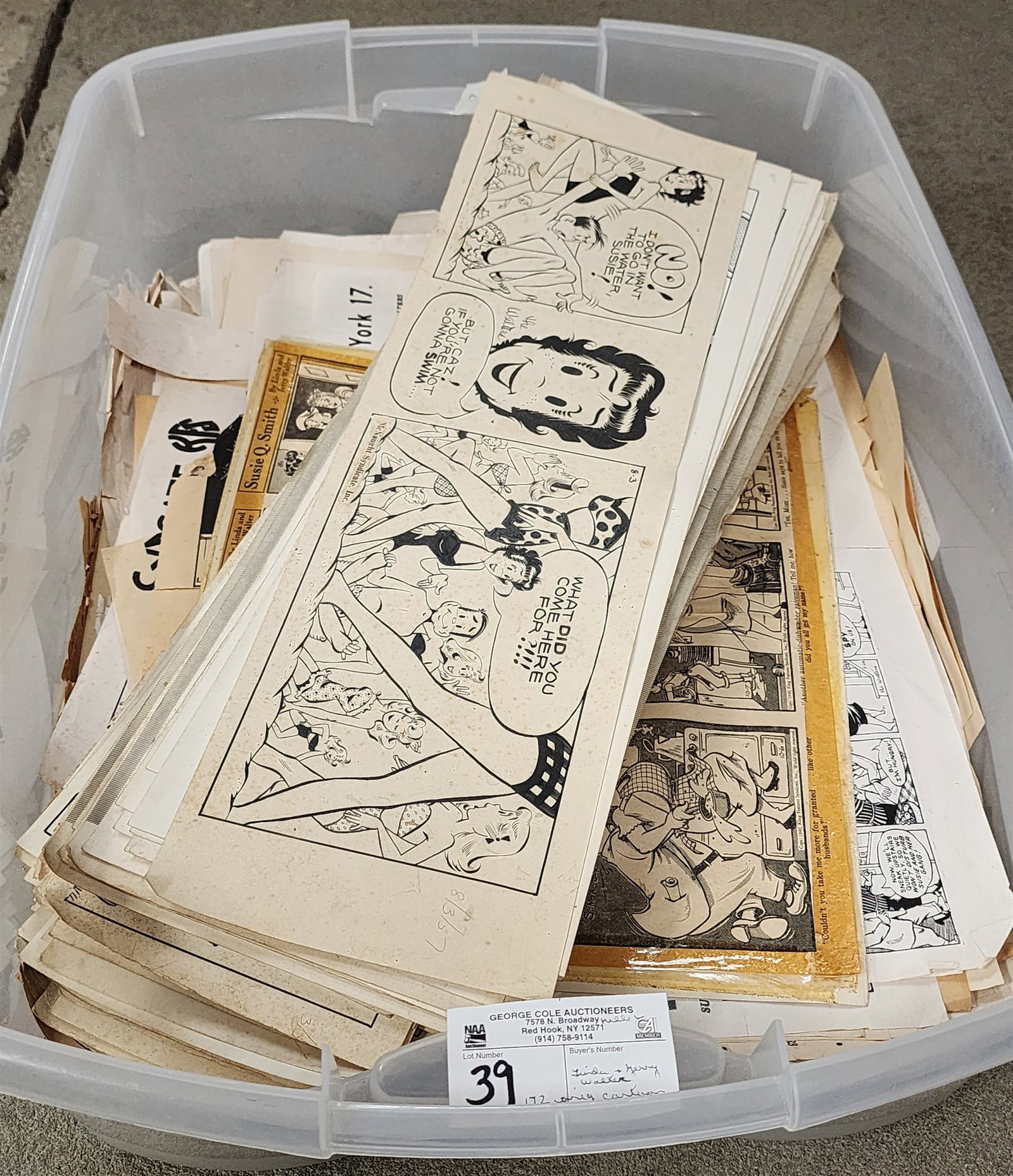 Tub 172 Orig Susie Q Smith Cartoon Drawing By Linda + Jerry Walter 6" X 19 1/2" W/ Printed Copies: Tub 172 Orig Susie Q Smith Cartoon Drawing By Linda + Jerry Walter 6" X 19 1/2" W/ Printed Copies Also