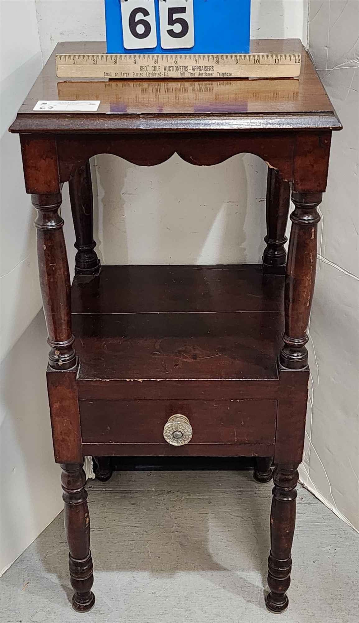 19th C Sheraton Walnut 1 Drawer Stand 32 1/2"H X 14 3/4" Sq (1 of 2)