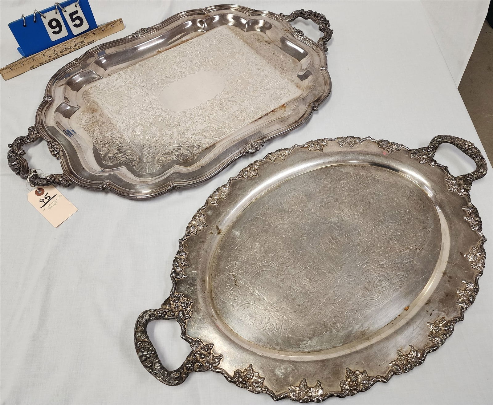 Lot 2 Silverplate Trays 31" X 18" + 27" X 16 1/2" (1 of 4)