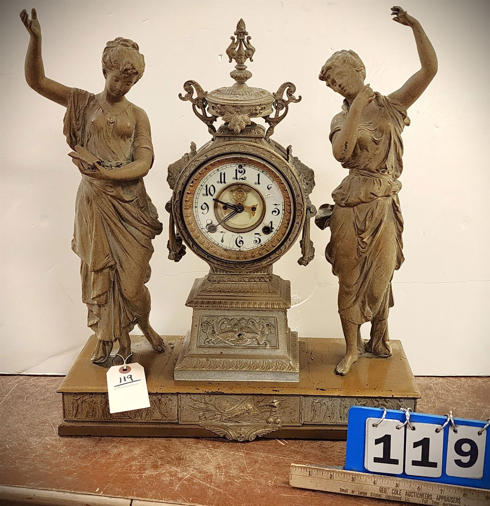 Ansonia Metal Figural Mantel Clock 21"H X 18 1/2"W X 6 3/4"D (1 of 9)