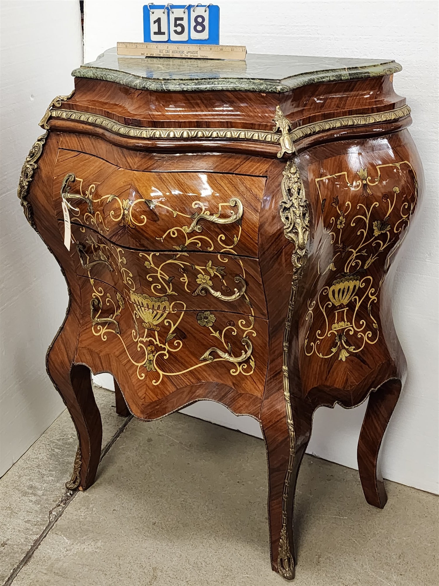 Fr Marquetry Marble Top Ormolu Mounted 3 Drawer Bombe Chest 42 1/2"H X 34 1/2"W X 18"D (1 of 5)