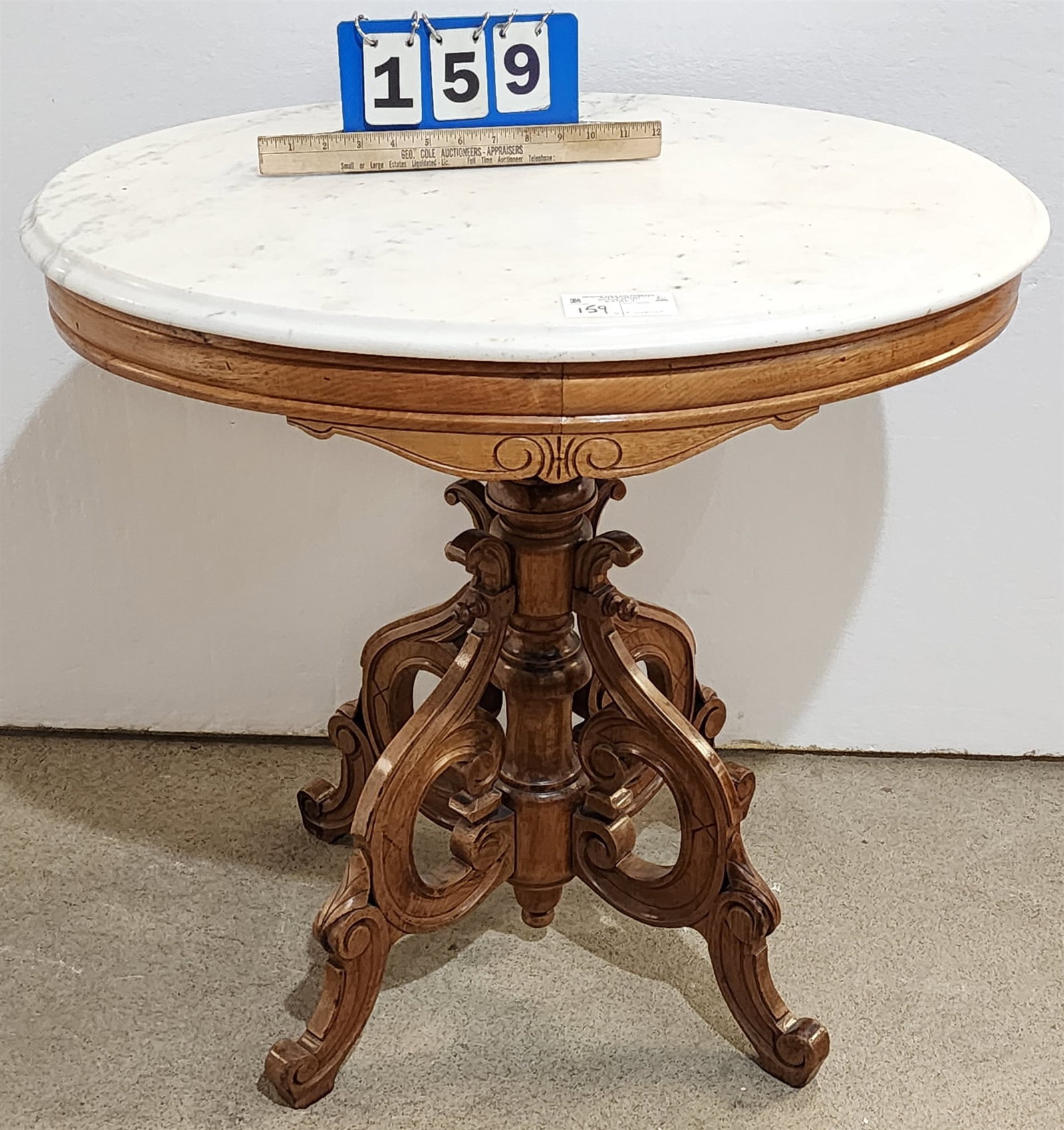 Vict Walnut Marble Top Table 28 1/2"H X 30"W X 22"D: Vict Walnut Marble Top Table 28 1/2"H X 30"W X 22"D