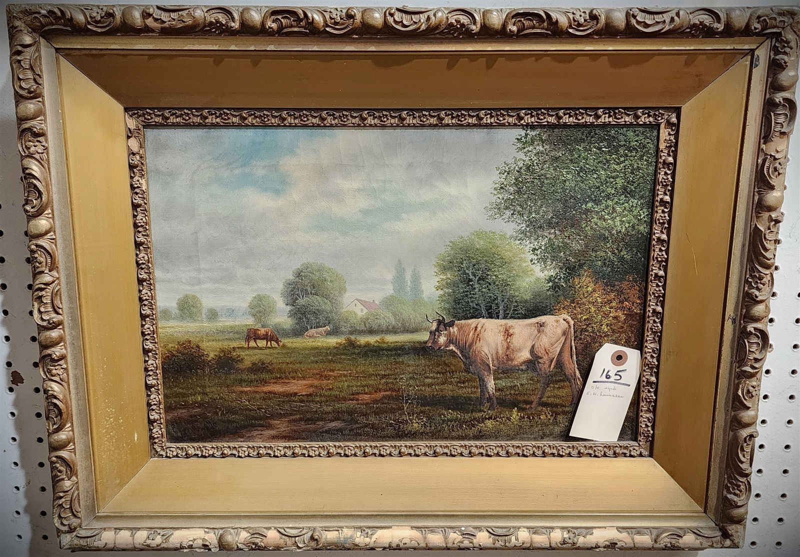 Framed 19th C O/C Landscape Sgnd  E.N. Russelle 12" X 18" (1 of 3)