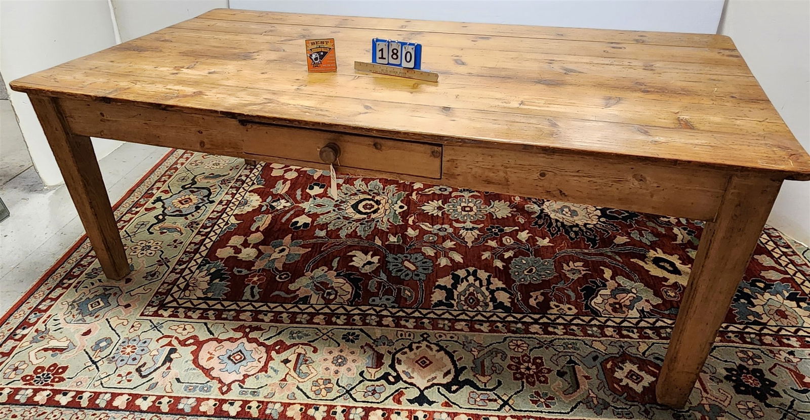 Prim Pine 2 Drawer Harvest Table 47 1/2"W X 7'5"L (1 of 4)