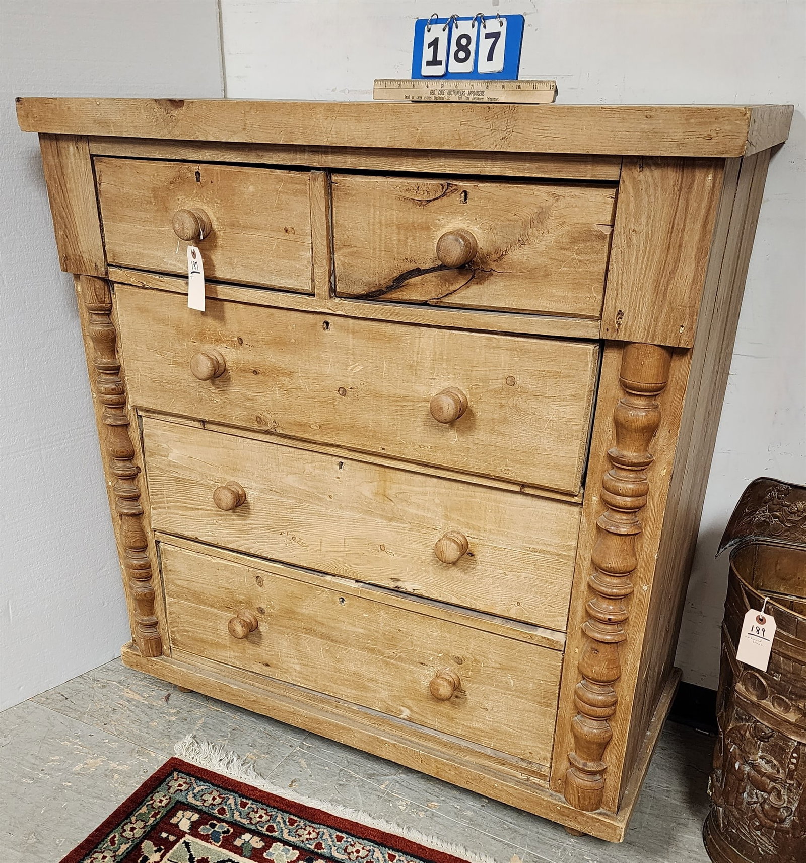 Pine 5 Drawer Chest 48"H X 44"W X 21"D: Pine 5 Drawer Chest 48"H X 44"W X 21"D