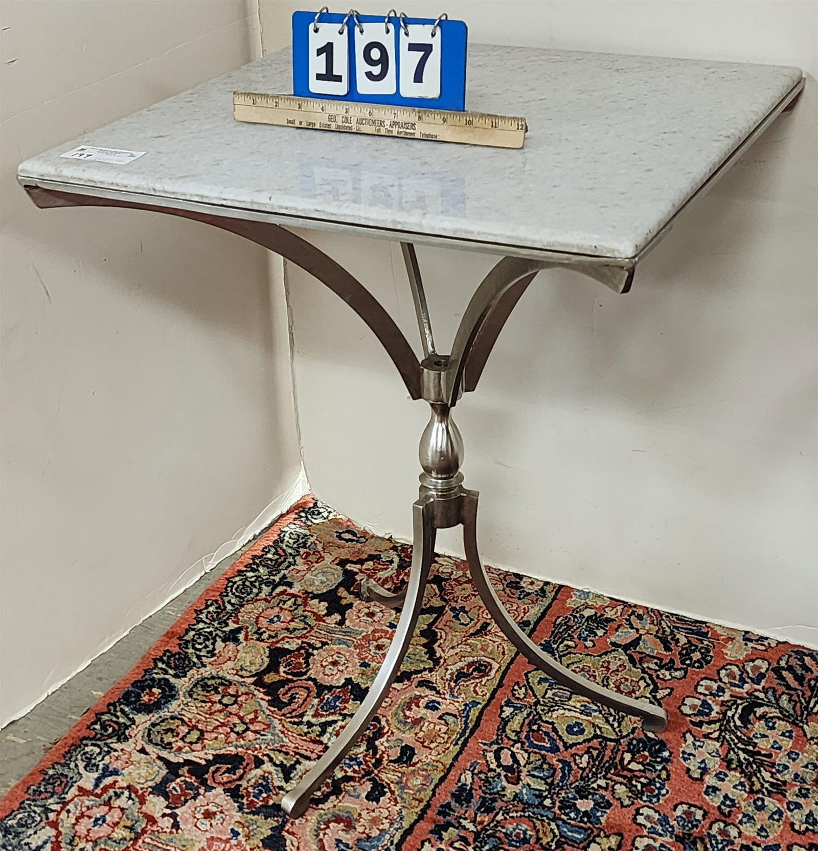 Steel Base Marble Top Stand 30"H X 23 1/2" Sq: Steel Base Marble Top Stand 30"H X 23 1/2" Sq