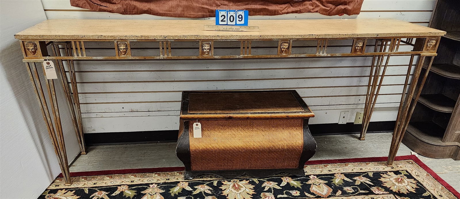 Gilt Wrough Base Console Table W/ Ptd Wooden Top 3'H X 7'6"L X 21"W (1 of 1)