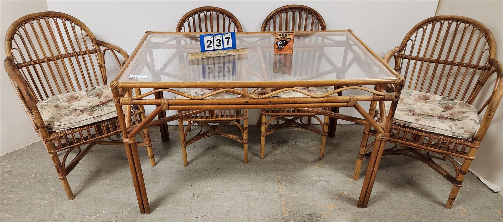 Bamboo Glass top Table 30"W X 4'L W/ 4 Chairs (1 of 5)