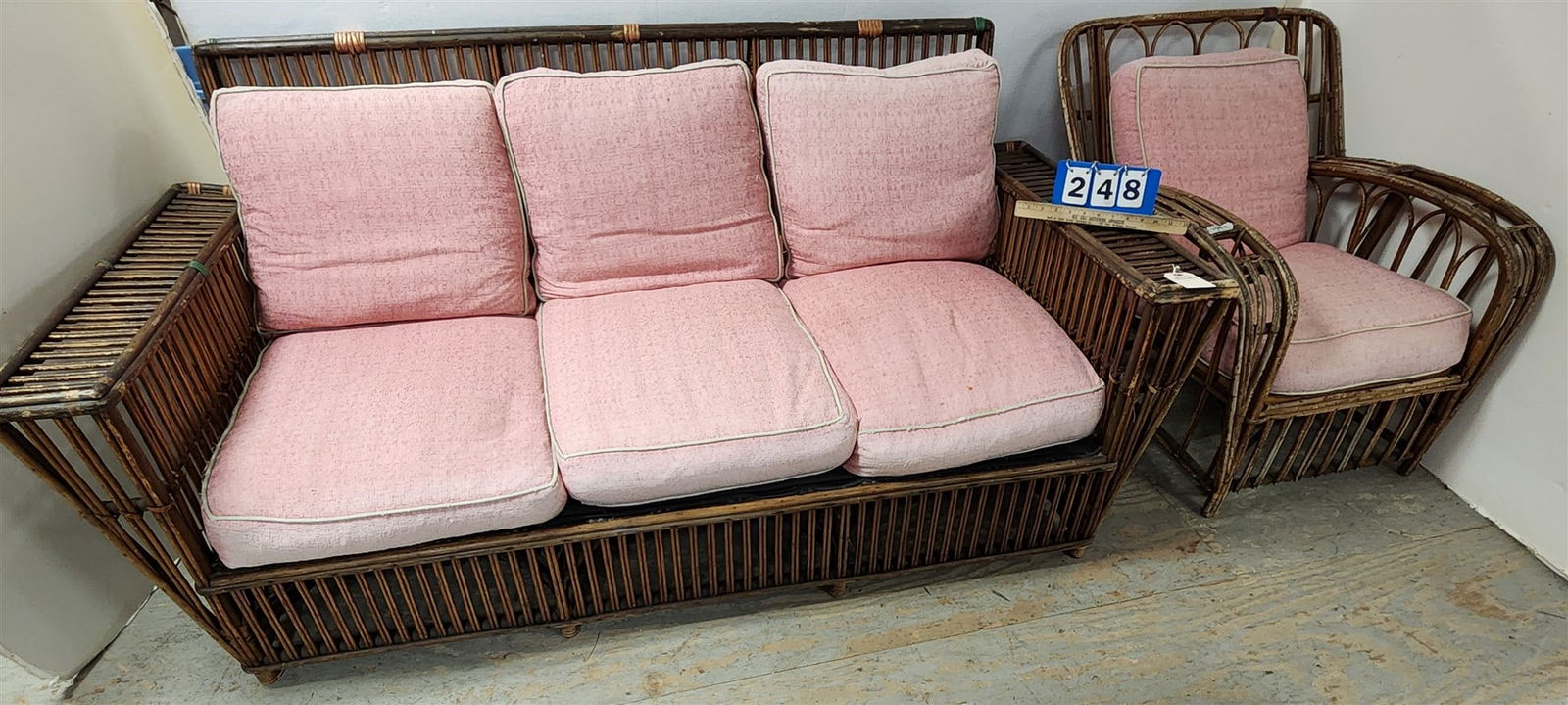 Deco Bamboo Sofa 32"H X 5'11" X 22"D + Armchair 31 1/2" X 29 1/2"W X 18"D: Deco Bamboo Sofa 32"H X 5'11" X 22"D + Armchair 31 1/2" X 29 1/2"W X 18"D