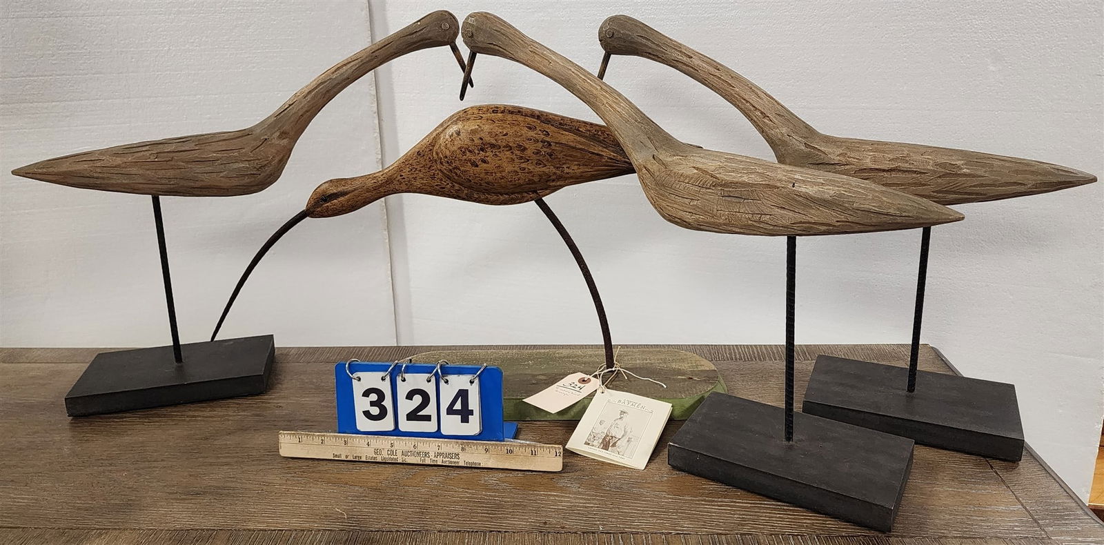 Lot 4 Shore Bird Decoys 318", 1114 1/2" By Capt A. Combs Auction