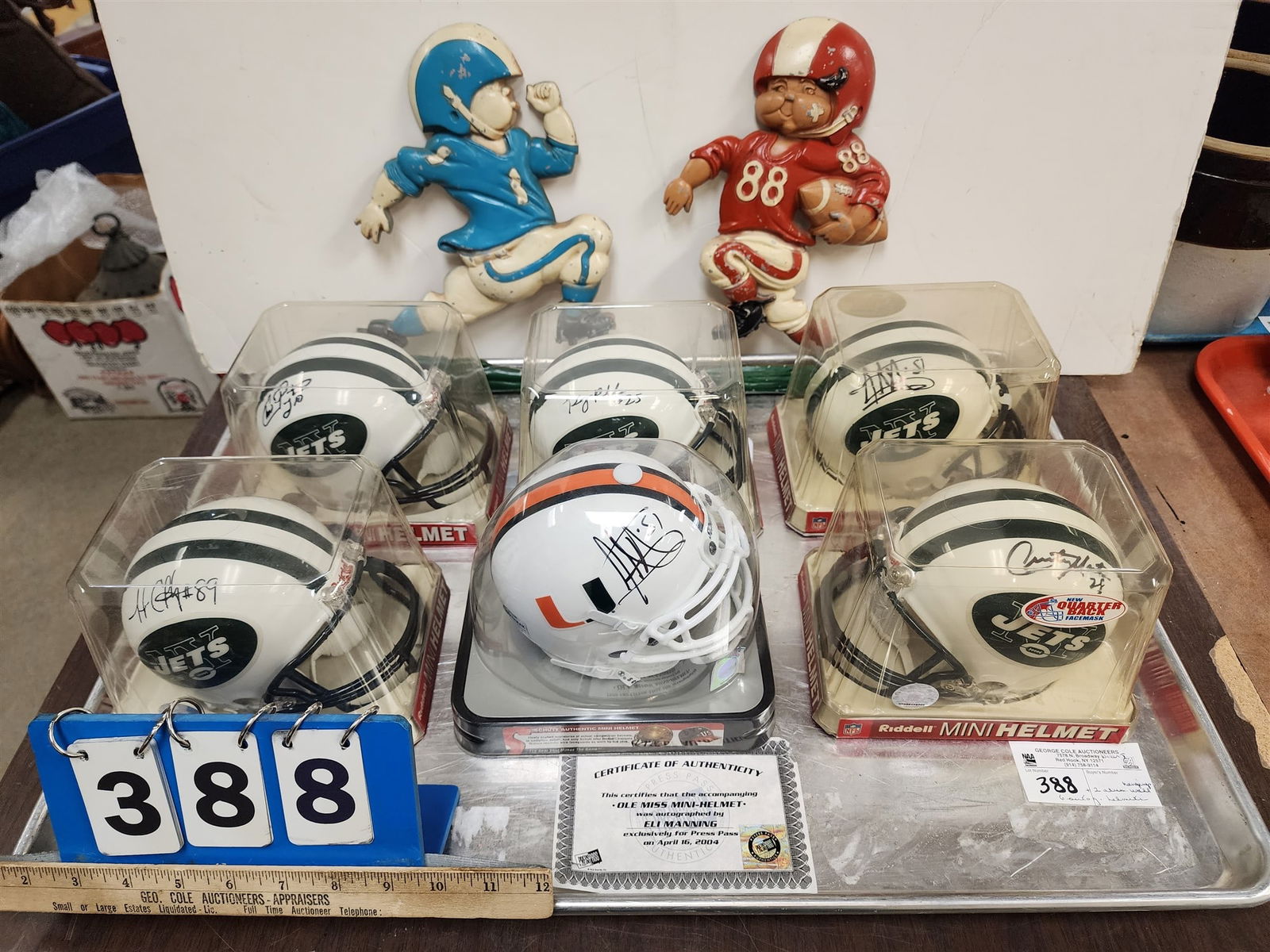Tray 6 Auto Mini Football Riddell Helmets Incl Eli Manning, Kerry Rhodes Etc + 2 Homco 1976 Alum (1 of 2)