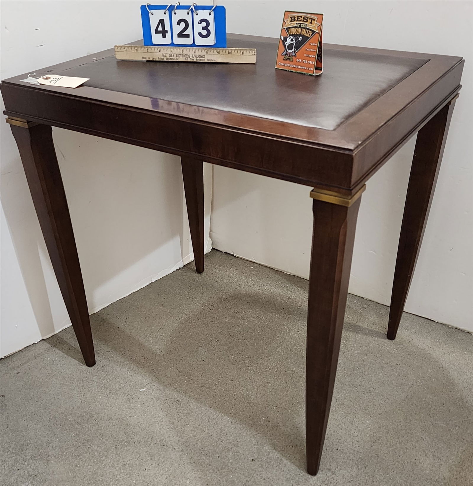 Mahog Table W/ Leather Top 30 1/2"H X 30"W X 24"D: Mahog Table W/ Leather Top 30 1/2"H X 30"W X 24"D