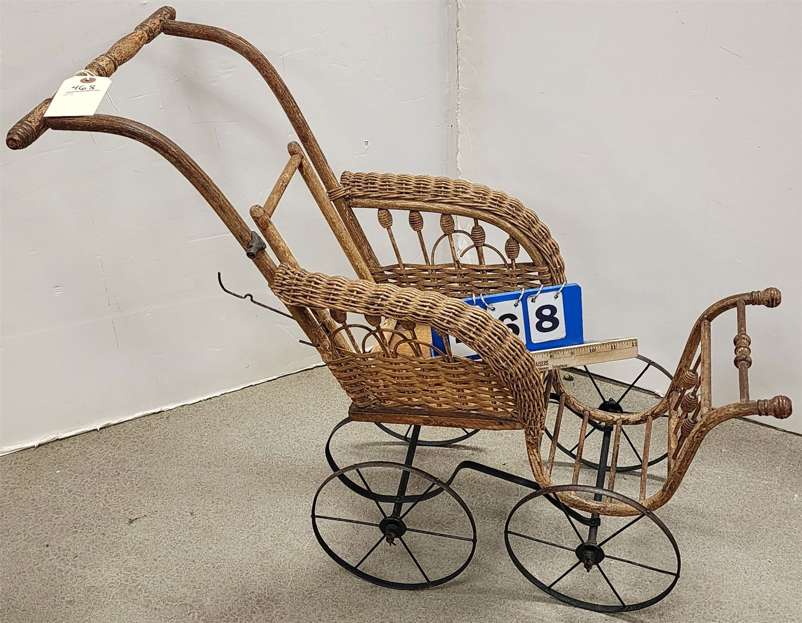 19th C Wicker  Doll Carriage 2'H X 29"L X 14 1/2"W (1 of 2)