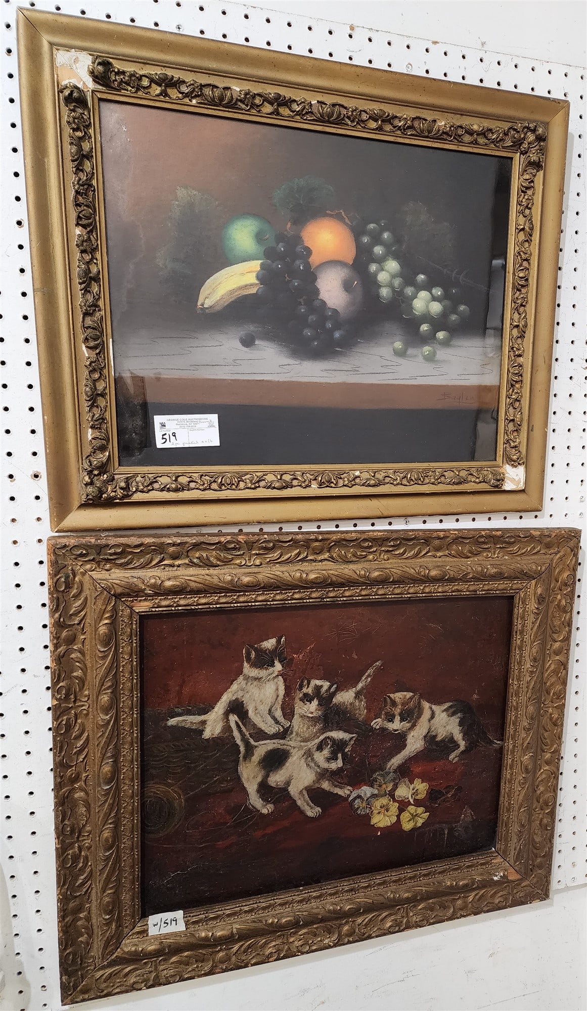 Lot 2 Framed Items- Pastel Still Life Sgnd Bagleu 15 1/2" X 19 1/2" + O/B Kittens Contemp Rug 7'7" X (1 of 2)