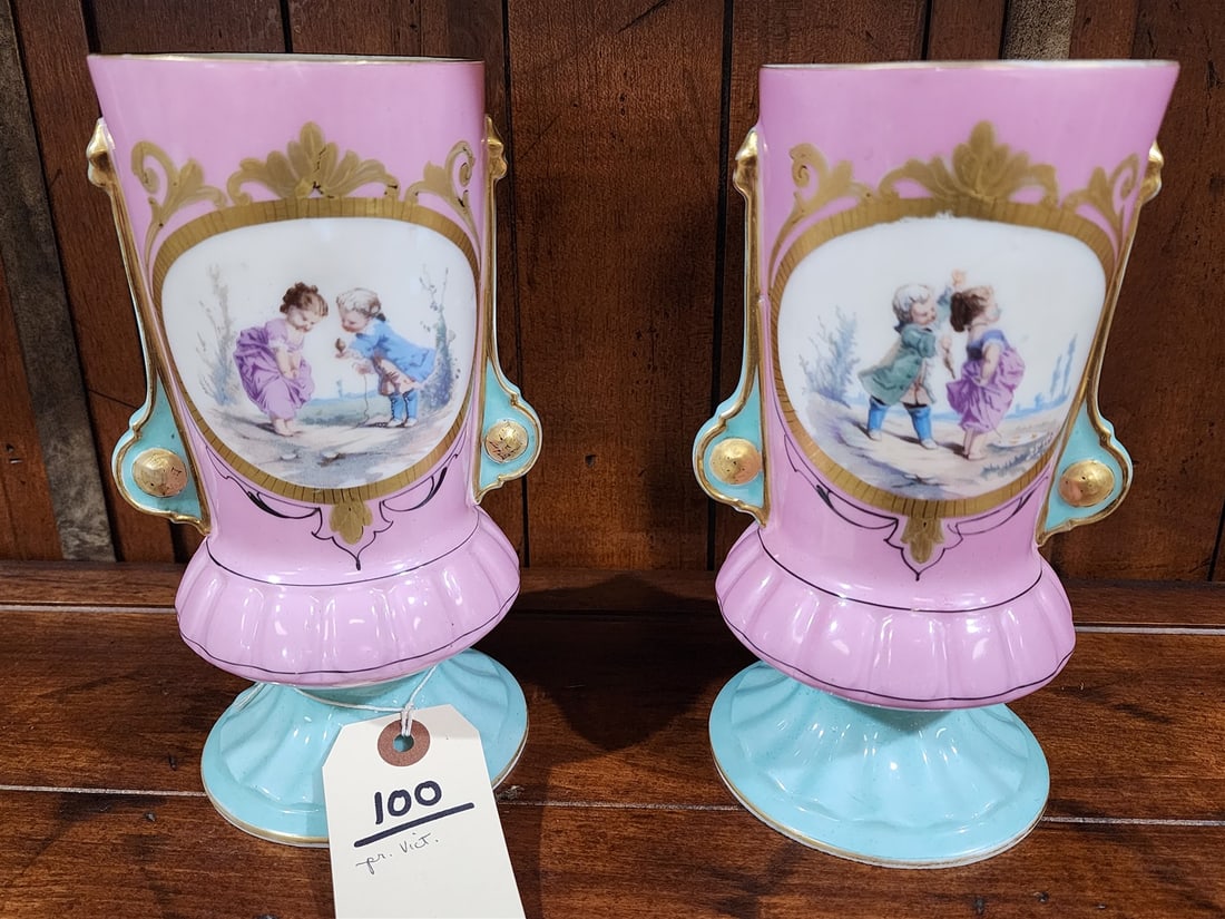 Pr Vict Porcelain Vases 8 1/2": Pr Vict Porcelain Vases 8 1/2"