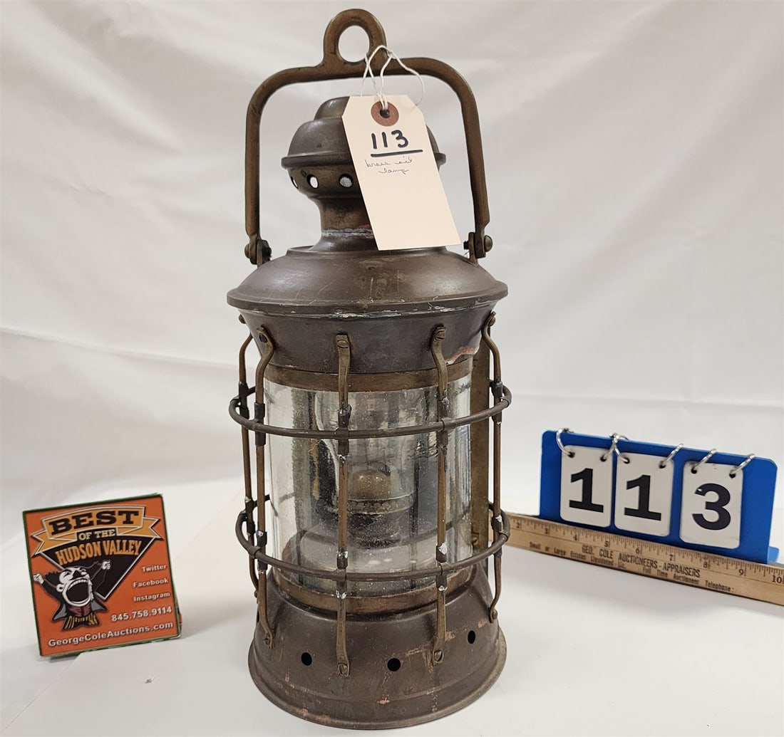 Brass Oil Lamp 14 1/2" X 7" Diam: Brass Oil Lamp 14 1/2" X 7" Diam