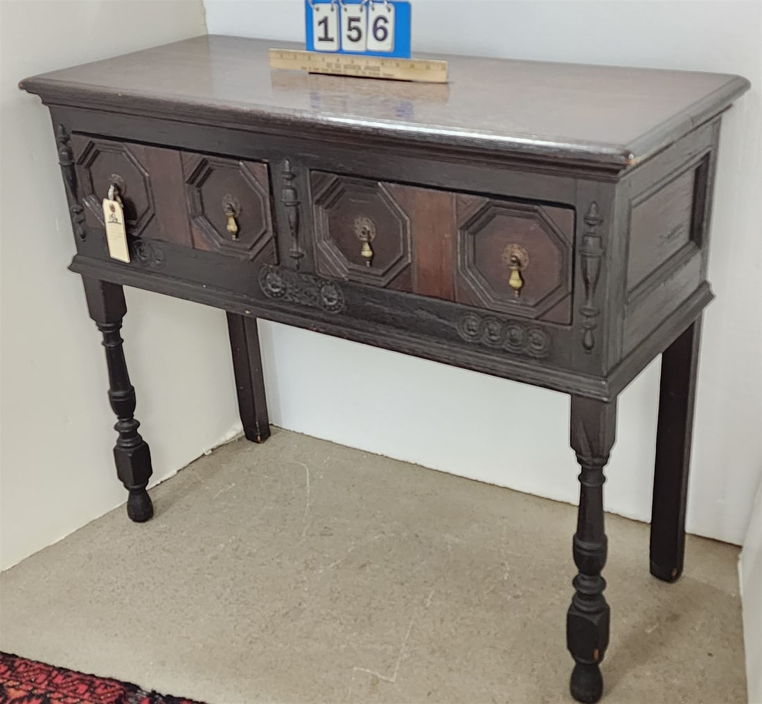 C1890 Jacobean Style Oak 2 Drawer Sideboard Smith + Walton Gallery, Madison Ave NY 33"H X 40"W X 16 (1 of 3)