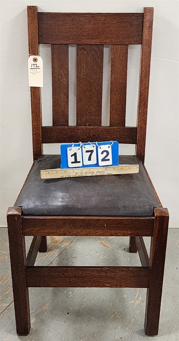 Vintage Labeled Mission Oak Quaker Mission Draft Chair: Vintage Labeled Mission Oak Quaker Mission Draft Chair