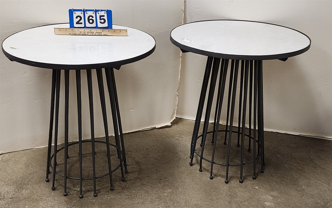 Pr Wrought Base Marble Top Tables 26"H X 24" Diam (1 of 3)