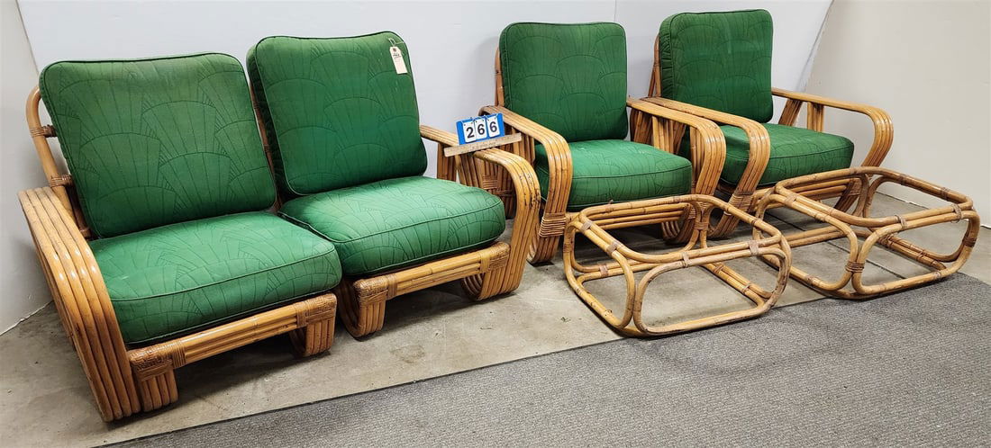Deco 6 Pc Bamboo Patio Set- 2 Part Sofa 35"H X 51"W X 21"D, Pr Armchairs 35"H X29"W X 21"D + Pr (1 of 3)