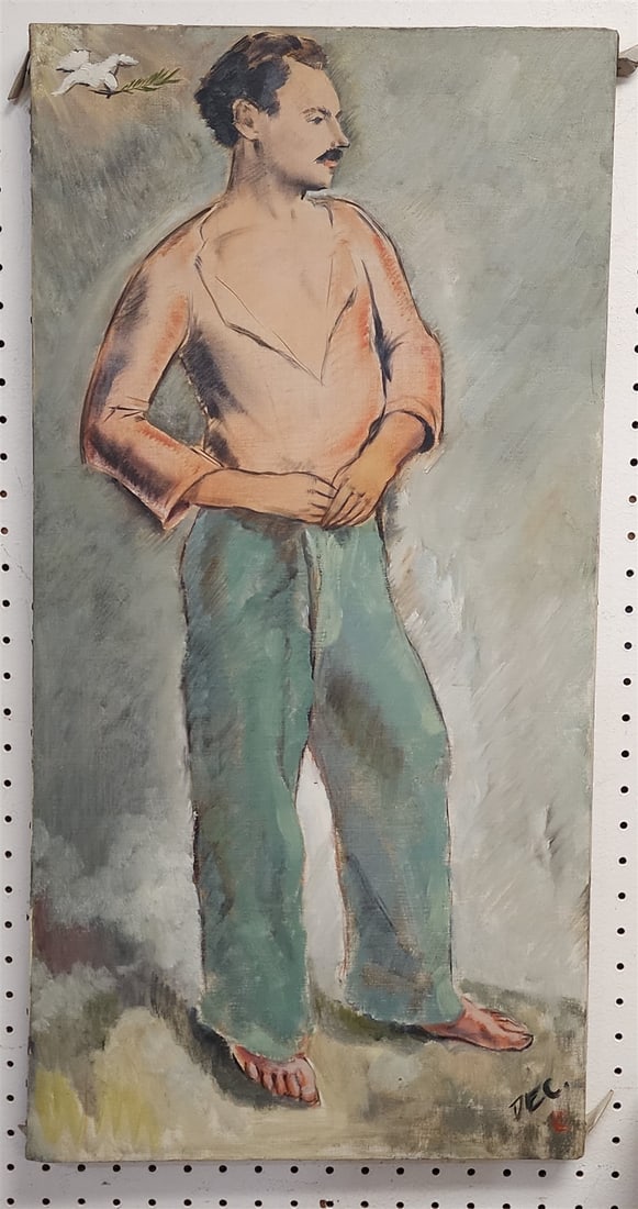 Unframed O/C Of A Gent W/ Dove Mkd Dec 30" X 15": Unframed O/C Of A Gent W/ Dove Mkd Dec 30" X 15"
