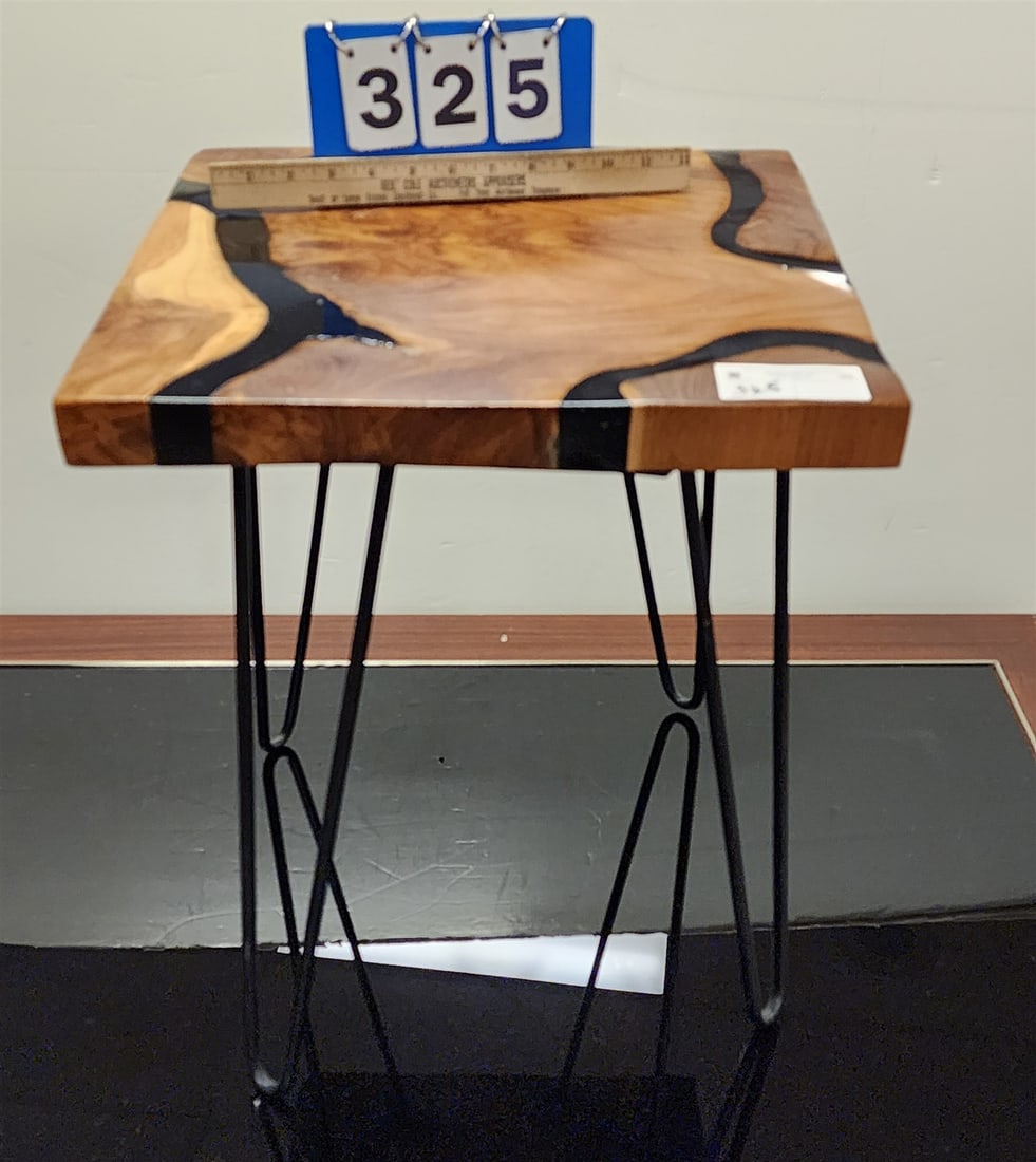 Modern Wrought Base Wood Top Stand 20"H X 16 1/2"W X 16"D (1 of 3)